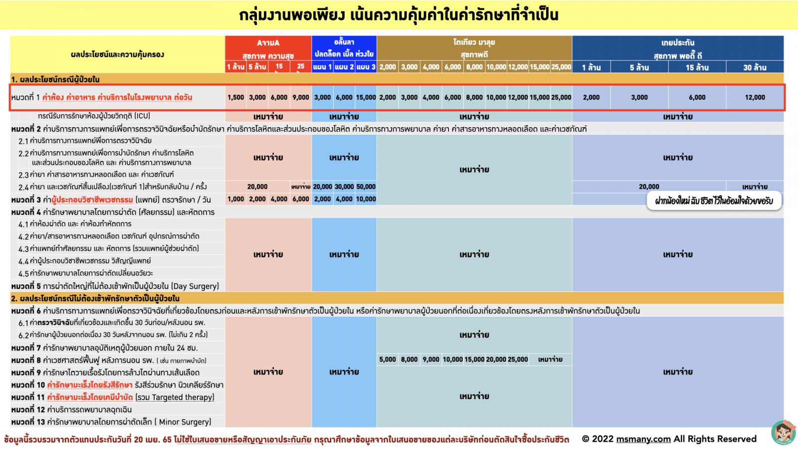 ประกันสุขภาพผู้ใหญ่เหมาจ่าย 2022