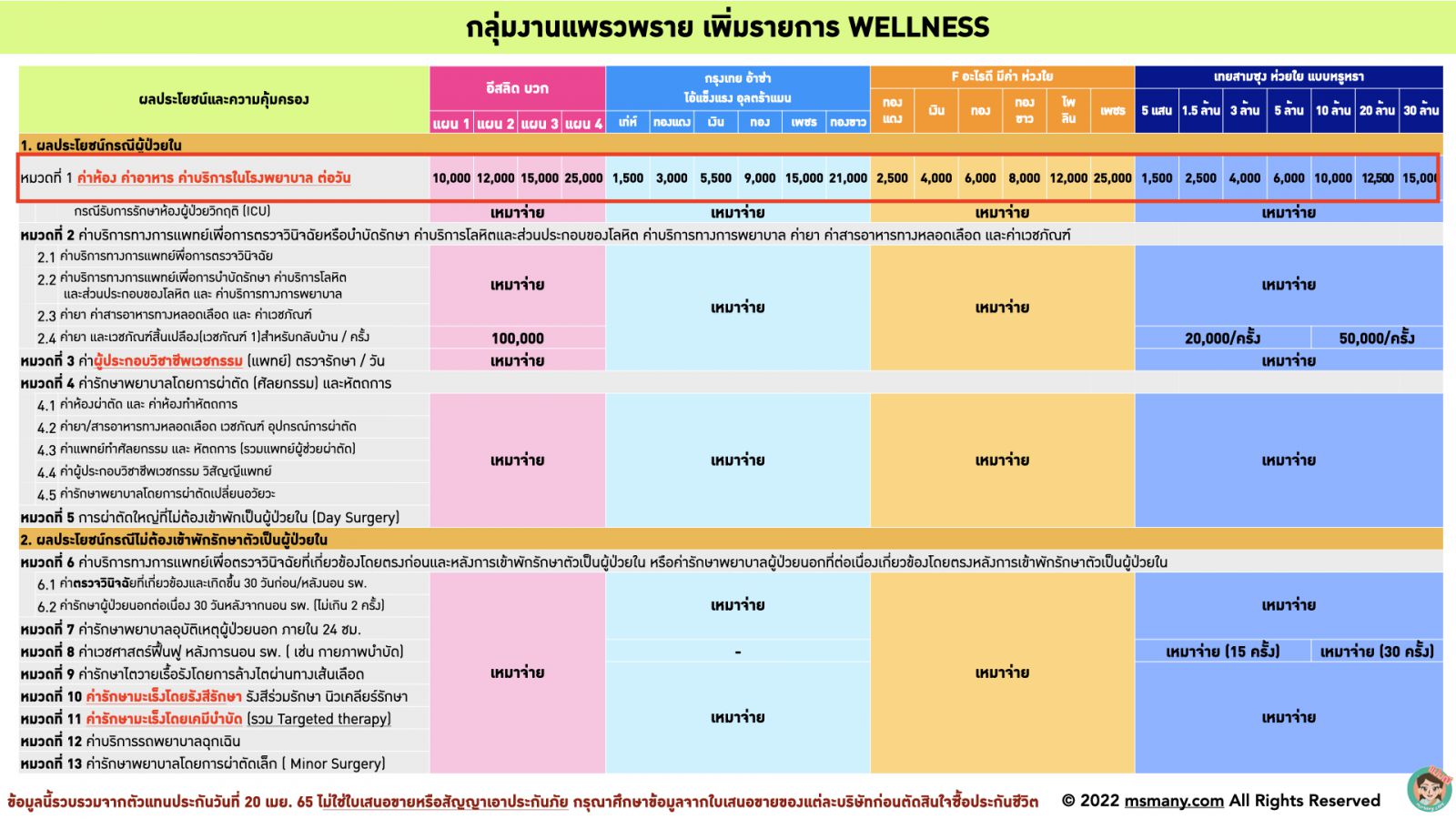 ประกันสุขภาพผู้ใหญ่เหมาจ่าย 2022